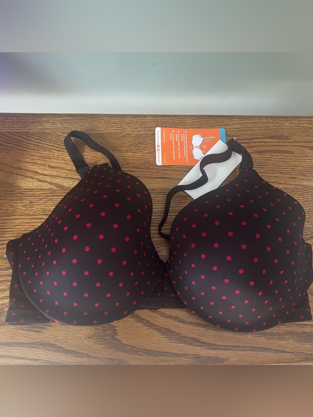 Warner's "This Is Not A Bra" Underwire T-Shirt Bra - Black & Red Polka Dot, 38B - Picture 2 of 8